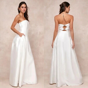 Lulus Pristine Love White Taffeta Strapless Maxi Dress With Pockets Wedding